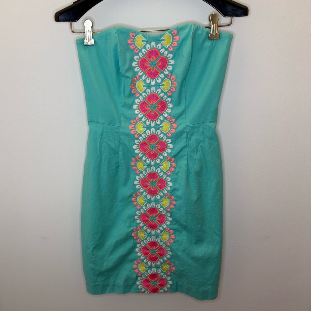 Vineyard Vines Strapless Dress Caribbean Floral Embroidered